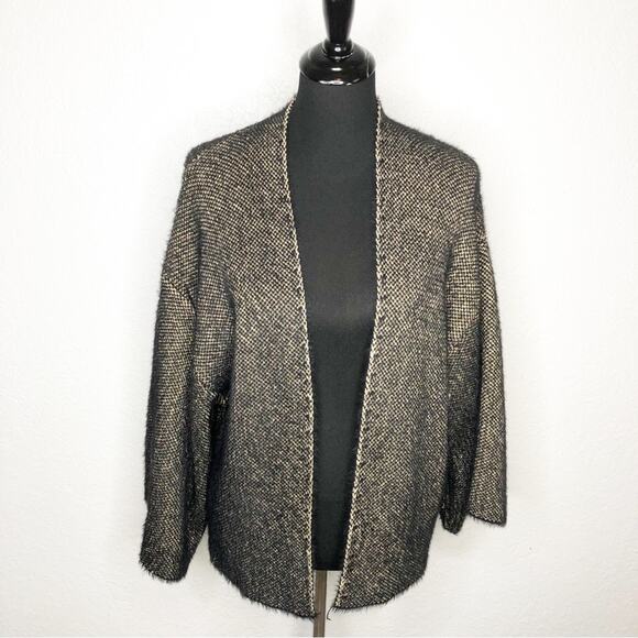 Anthropologie Sleeping on Snow black metallic open front cardigan size One Size - Picture 2 of 16